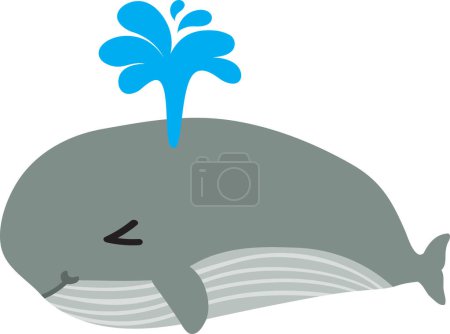 Téléchargez les photos : Personnage de baleine de dessin animé mignon avec fontaine d'eau isolé sur blanc - en image libre de droit
