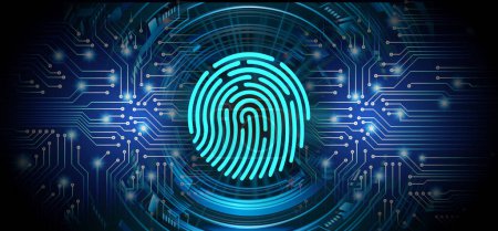 Téléchargez les illustrations : Digital fingerprint scanning system on computer screen. - en licence libre de droit
