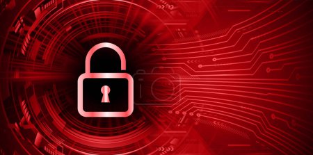 Téléchargez les illustrations : Cyber security concept with padlock on red background - en licence libre de droit