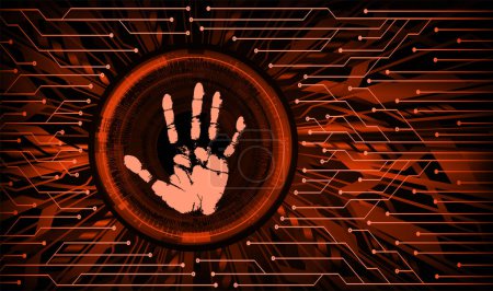 Téléchargez les illustrations : Cyber circuit de sécurité future technologie concept arrière-plan avec impression à la main - en licence libre de droit