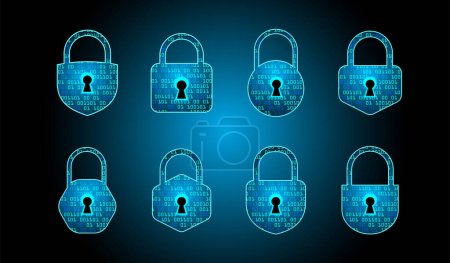 Illustration for Set of cyber security concept locks of different shapes, vector illustration - Royalty Free Image