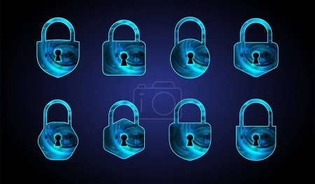Illustration for Set of cyber security concept locks of different shapes, vector illustration - Royalty Free Image