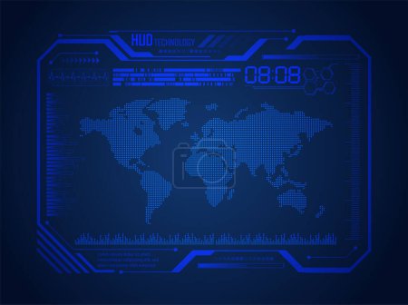 Téléchargez les illustrations : Carte de circuit binaire technologie future, hud bleu fond concept de cybersécurité, - en licence libre de droit