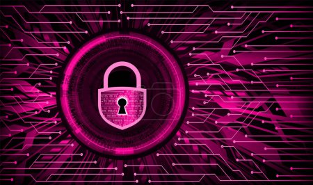 Illustration for Cyber security concept. abstract padlock on pink background with binary code - Royalty Free Image