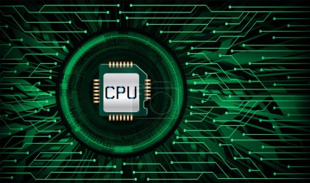 Ilustración de Placa de circuito de la CPU con símbolo de la CPU. - Imagen libre de derechos