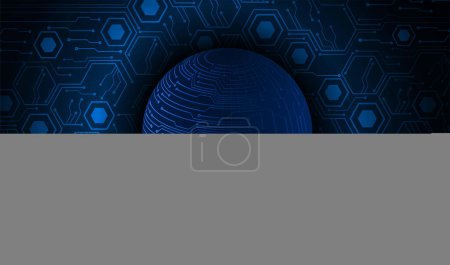 Illustration for Dark blue abstract technology background with cyber circuit particles around big sphere. Future technology and global network concept - Royalty Free Image