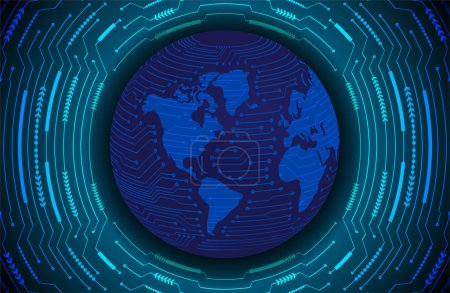 Illustration for Global network technology concept. blue cyber system button. digital technology background - Royalty Free Image