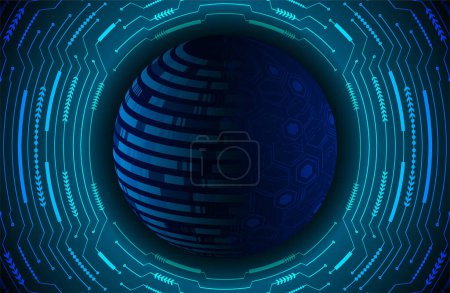 Illustration for Global technology network. world binary circuit board future technology, blue hud cyber security concept background. 3d rendering. - Royalty Free Image