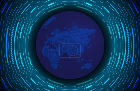 Ilustración de Concepto de tecnología de red global. botón azul del sistema cibernético. fondo de tecnología digital - Imagen libre de derechos