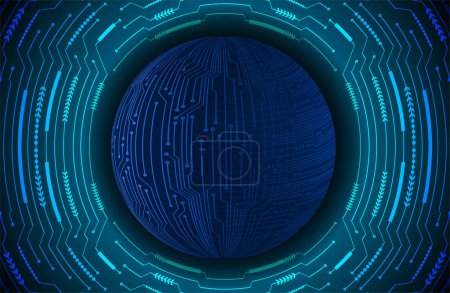 Illustration for Global technology network. world binary circuit board future technology, blue hud cyber security concept background. 3d rendering. - Royalty Free Image