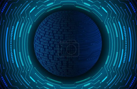 Ilustración de Red tecnológica global. tecnología de futuro de placa de circuito binario mundial, fondo concepto de seguridad cibernética hud azul. renderizado 3d. - Imagen libre de derechos