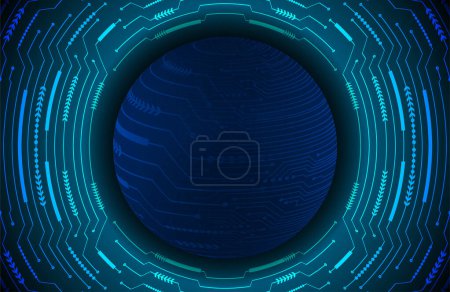 Illustration for Global technology network. world binary circuit board future technology, blue hud cyber security concept background. 3 d rendering. - Royalty Free Image
