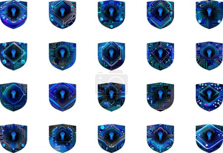 Illustration for Set of cyber security shields icons  vector illustration - Royalty Free Image