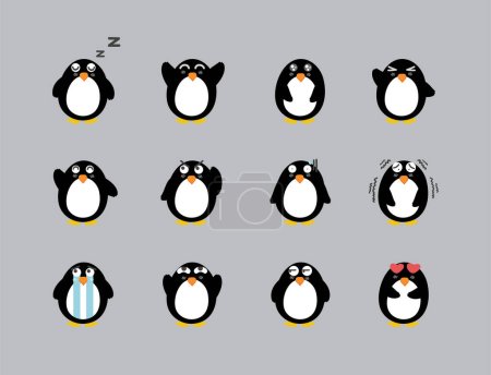 Téléchargez les illustrations : Ensemble de personnages de dessins animés pingouins. illustration vectorielle - en licence libre de droit