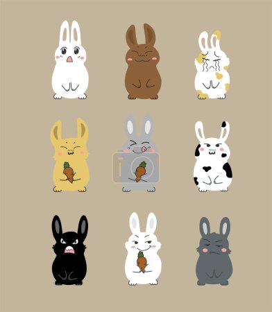 Téléchargez les illustrations : Ensemble vectoriel de lapins mignons - en licence libre de droit