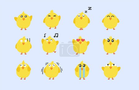 Illustration for A bunch of yellow birds with different expressions - Royalty Free Image