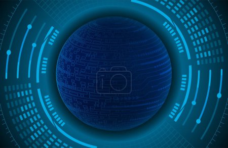 Téléchargez les illustrations : Monde carte de circuit binaire technologie future, hud bleu fond concept de cybersécurité - en licence libre de droit