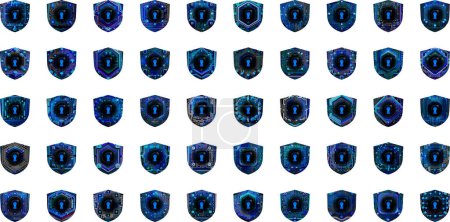 Illustration for Shields with locks icon set cyber security - Royalty Free Image