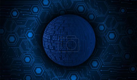 Ilustración de Tecnología de futuro de placa de circuito binario mundial, fondo de concepto de seguridad cibernética hud azul - Imagen libre de derechos