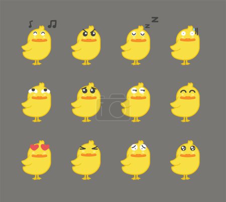 Téléchargez les illustrations : Un bouquet d'oiseaux jaunes avec différentes expressions - en licence libre de droit