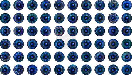 Téléchargez les illustrations : Collection abstraite ffuturiste avec des cercles bleus. Concept de cybersécurité - en licence libre de droit