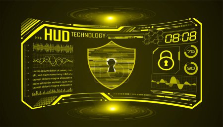 Téléchargez les illustrations : Arrière-plan de concept de technologie de cybersécurité avec des éléments hud futuristes - en licence libre de droit