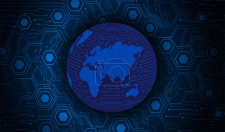 Illustration for Binary circuit board future technology, blue cyber security concept background. world map. - Royalty Free Image