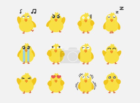 Ilustración de Conjunto de pequeños pájaros de dibujos animados lindo con diferentes emociones. ilustración vectorial - Imagen libre de derechos