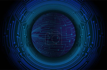 Ilustración de Tecnología de futuro de placa de circuito binario mundial, fondo de concepto de seguridad cibernética hud azul - Imagen libre de derechos