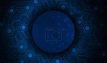 Téléchargez les illustrations : Monde carte de circuit binaire technologie future, hud bleu fond concept de cybersécurité - en licence libre de droit
