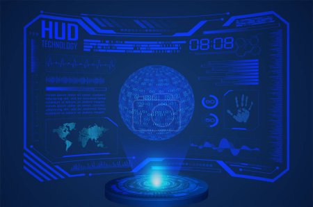 Illustration for Futuristic interface with hologram projection, hologram of earth globe - Royalty Free Image