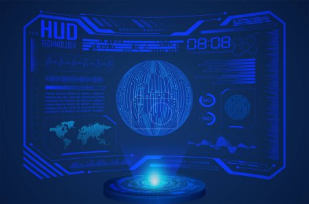 Ilustración de Holograma hud holograma con pantalla hud. concepto de tecnología. tecnología futurista. fondo hud. hola - fondo tecnológico. - Imagen libre de derechos