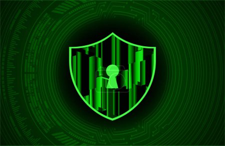 Illustration for Cyber security concept: Shield With Keyhole icon on digital data background. Illustrates cyber data security or information privacy idea - Royalty Free Image