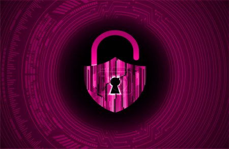 Illustration for Cyber security concept: Shield With Keyhole icon on digital data background. Illustrates cyber data security or information privacy idea - Royalty Free Image