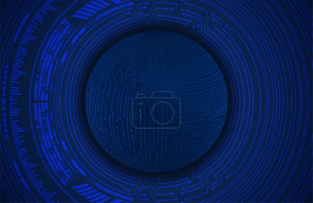 Téléchargez les illustrations : Monde carte de circuit binaire technologie future, hud bleu cybersécurité - en licence libre de droit