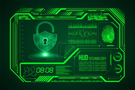 Ilustración de Hud sistema de seguridad cibernética concepto de fondo. interfaz con candado - Imagen libre de derechos