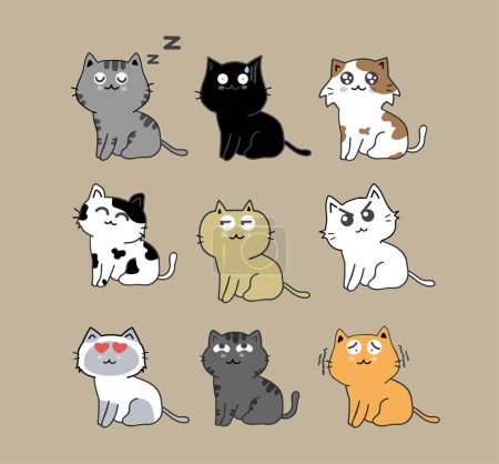 Téléchargez les illustrations : Illustration vectorielle de chats ensemble. - en licence libre de droit