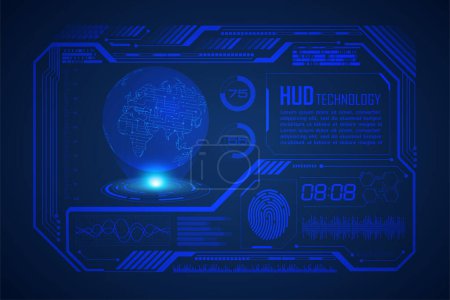 Téléchargez les photos : HUD world circuit board future technologie, hud bleu concept de cybersécurité arrière-plan - en image libre de droit