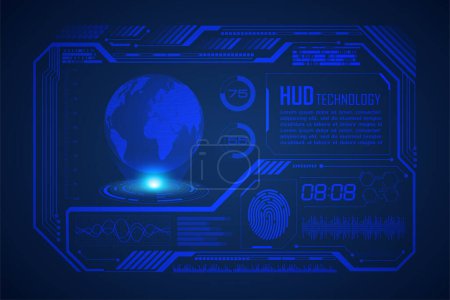 Ilustración de Tecnología futura de placa de circuito mundial HUD, fondo de concepto de seguridad cibernética hud azul - Imagen libre de derechos