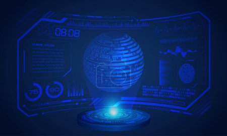 Ilustración de Interfaz de usuario futurista con holograma y globo en la pantalla - Imagen libre de derechos
