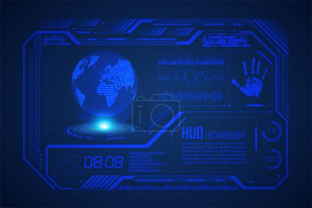 Ilustración de Tecnología futura de placa de circuito mundial HUD, fondo de concepto de seguridad cibernética hud azul - Imagen libre de derechos