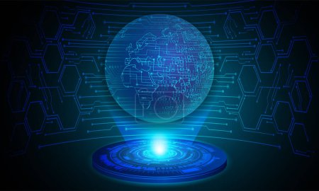 Téléchargez les illustrations : Monde bleu cyber circuit technologie future concept arrière-plan - en licence libre de droit