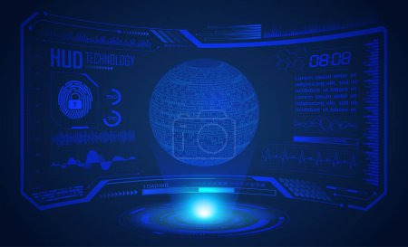 Foto de Tecnología futura de placa de circuito mundial HUD, fondo de concepto de seguridad cibernética hud azul - Imagen libre de derechos