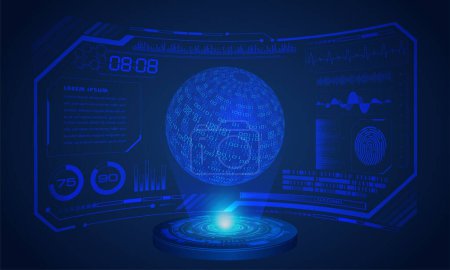 Téléchargez les illustrations : Interface utilisateur futuriste avec hologramme et globe sur l'écran - en licence libre de droit