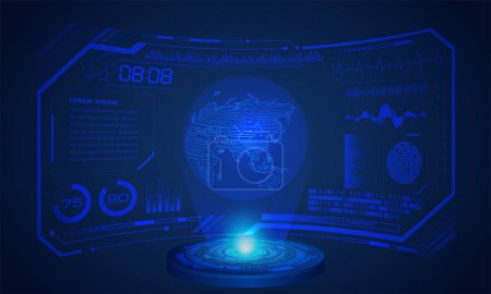 Illustration for Futuristic user interface with hologram and globe on the screen - Royalty Free Image
