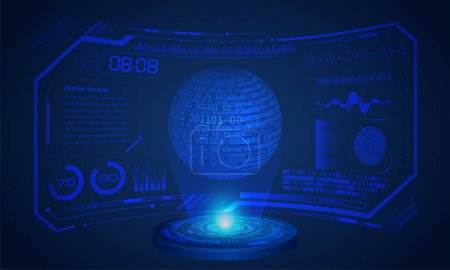 Téléchargez les illustrations : Interface utilisateur futuriste avec hologramme et globe sur l'écran - en licence libre de droit