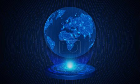 Ilustración de Mundo azul cyber circuito futuro tecnología concepto de fondo - Imagen libre de derechos