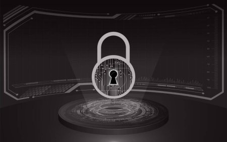 Téléchargez les illustrations : 3 d rendu d'une porte de sécurité informatique sur un fond sombre - en licence libre de droit