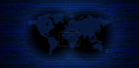 Téléchargez les photos : HUD world circuit board future technologie, hud bleu concept de cybersécurité arrière-plan - en image libre de droit