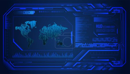 Illustration for HUD world circuit board future technology, blue hud cyber security concept background - Royalty Free Image
